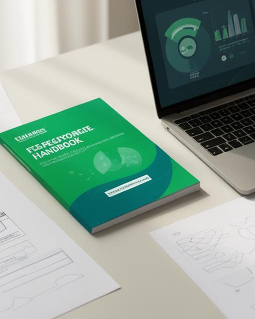 Digital handbook cover displayed on a desk beside strategy notes and a laptop