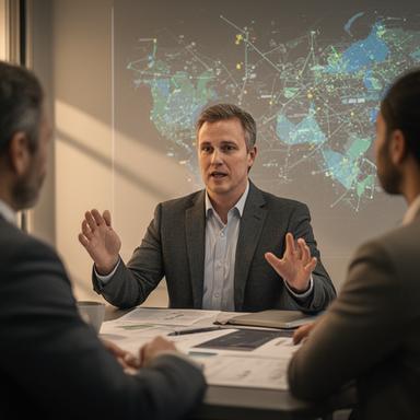 Head of industry strategy Rahim Kessler discussing EV supply chain maps with a client team