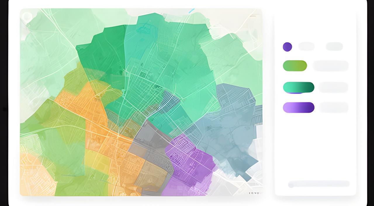 Colour-coded city neighbourhood map with forecast zones and a small analytics panel beside it