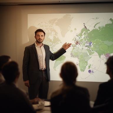 Strategy lead presenting market opportunity maps during an executive workshop